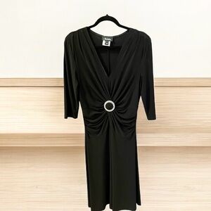 Nueva Ruched Black Dress, Size 8, Round Diamond Embellishment, 3/4 Sleev…
